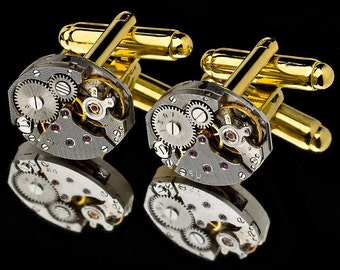 Watch Movement Cufflinks / Steampunk Cufflinks / Watch Cufflinks/ Sterling Silver Cufflinks or Gold Cufflinks/ Groomsmen Gifts/ 925 Jewelry