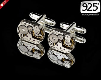 Watch Movement Cufflinks / Steampunk Cufflinks / Watch Cufflinks/ Sterling Silver Cufflinks or Gold Cufflinks/ Groomsmen Gifts/ 925 Jewelry