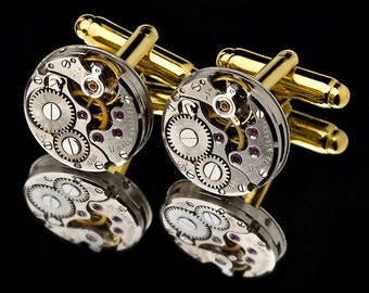 Watch Movement Cufflinks / Steampunk Cufflinks / Watch Cufflinks/ Sterling Silver Cufflinks or Gold Cufflinks/ Groomsmen Gifts/ 925 Jewelry