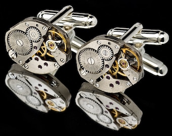 Fatio SWISS MADE HQ Pure Silver 925 or Gold Steampunk Elliptical Cufflinks 18mm x 15mm Ruby Jeweled Mens Jewelry Cuff Links Weddings