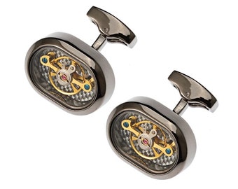 Oval Watch Movement Cufflinks Gear 22x16mm Cuff Silver Gold Black Cooper For Him Christmas Gift Steampunk Elegant