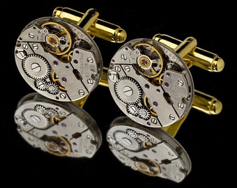 Watch Movement Cufflinks / Steampunk Cufflinks / Watch Cufflinks/ Sterling Silver Cufflinks or Gold Cufflinks/ Groomsmen Gifts/ 925 Jewelry