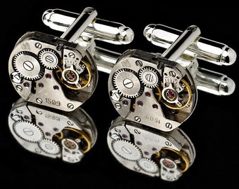 Watch Movement Cufflinks / Steampunk Cufflinks / Watch Cufflinks/ Sterling Silver Cufflinks or Gold Cufflinks/ Groomsmen Gifts/ 925 Jewelry