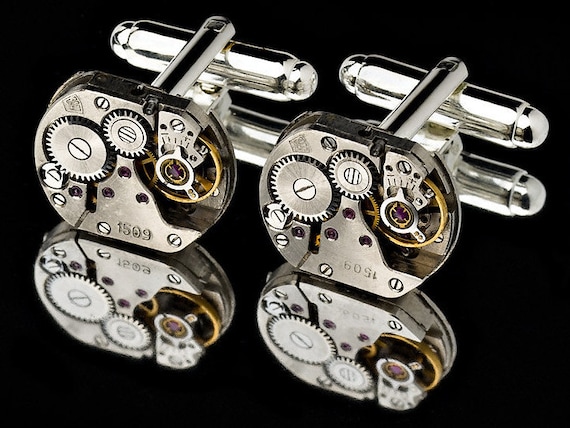 Watch Movement Cufflinks / Steampunk Cufflinks / Watch Cufflinks/ Sterling Silver Cufflinks or Gold Cufflinks/ Groomsmen Gifts/ 925 Jewelry