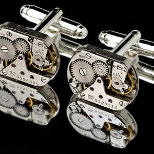 Watch Movement Cufflinks / Steampunk Cufflinks / Watch Cufflinks/ Sterling Silver Cufflinks or Gold Cufflinks/ Groomsmen Gifts/ 925 Jewelry image 1