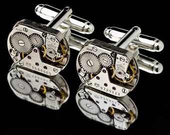 Watch Movement Cufflinks / Steampunk Cufflinks / Watch Cufflinks/ Sterling Silver Cufflinks or Gold Cufflinks/ Groomsmen Gifts/ 925 Jewelry