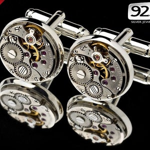 Montre mouvement 16mm boutons de manchette Steampunk vintage mariage marié cadeau hommes rétro présent Steampunk boutons de manchette garçons d'honneur cadeaux de Noël image 1