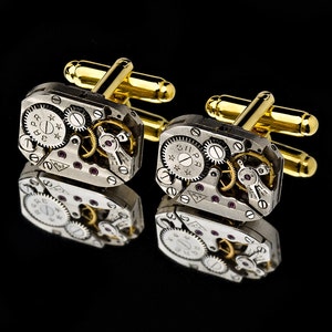 Watch Movement Cufflinks With Rubies Silver Plated Steampunk Vintage Mens Cuff Links Ideal Gift image 2