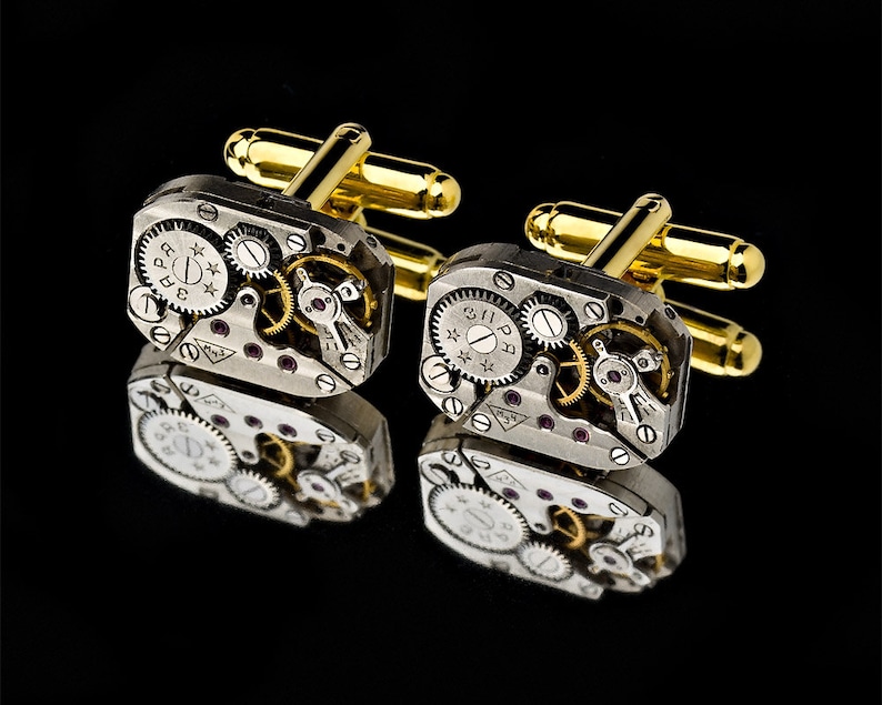 Watch Movement Cufflinks With Rubies Silver Plated Steampunk Vintage Mens Cuff Links Ideal Gift image 2