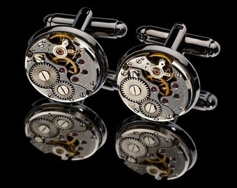 Watch Movement 16mm Cufflinks Steampunk Vintage Wedding Groom Gift Mens Retro Present Steampunk Cuff Links Groomsmen Gifts Christmas