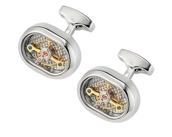 Oval Watch Movement Cufflinks Gear 22x16mm Cuff Silver Gold Black Cooper For Him Christmas Gift Steampunk Elegant