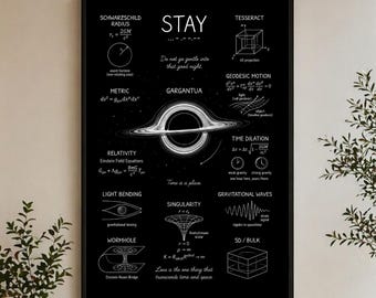 Poster interstellaire fysica, zwart gat, Tesseract, tijdreiskunst (digitale download)
