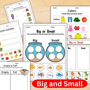 Big and Small Sorting Worksheets | Printable Concept Activities for Preschool | Size Sorting.
