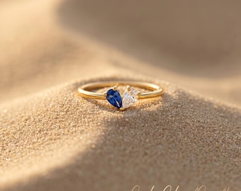 Anello con pietra portafortuna a forma di cuore personalizzato, anello con 2 pietre portafortuna, anello per la mamma, gioielli impilabili delicati, regalo significativo per lei, regalo per la festa della mamma