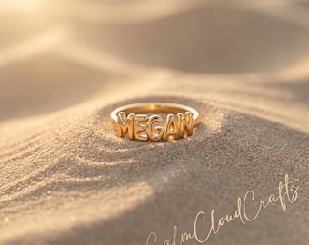 Gepersonaliseerde aangepaste naamring, sierlijke naamring, gouden naambelring, 14K massief gouden naamring, ring voor vrouwen, Moederdagcadeaus
