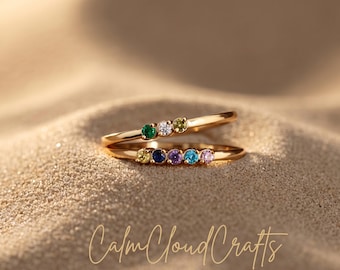 Gepersonaliseerde geboortesteenring, familiegeboortesteenring, 18K gouden dagring, geboortesteenring, geboortesteencadeau, moedersieraden, moedercadeau