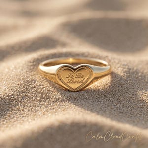Custom Engraved Heart Ring, Personalized Heart Signet Ring, 925 Sterling Silver 18K Gold Rose Gold Plated Promise Gift for Her