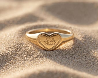 Personalisierter Herz Siegelring, 925 Sterling Silber 18K Gold Rosegold überzogen Versprechen Geschenk für Sie