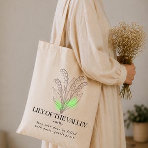 May Birth Flower Tote Bag | Lily of the Valley Floral Canvas Tote | Minimal Botanical Gift for Her