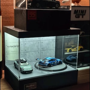 1/64 Rotating Acrylic Car Display Case Shelf | LED Display Box & Showroom Garage