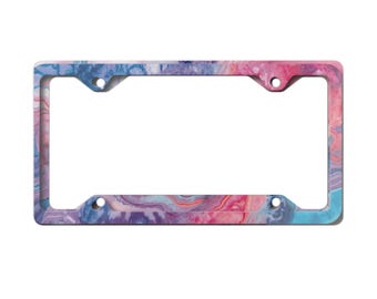 Pastel Marble Swirl Metal License Plate Frame | Pink Blue Gradient