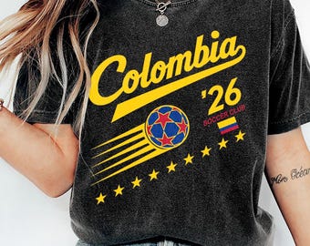 Camiseta de fútbol de Colombia 2026, camiseta vintage para aficionados al fútbol, camiseta retro del orgullo colombiano, camiseta gráfica de fútbol para el día del partido, regalo para amantes del fútbol.
