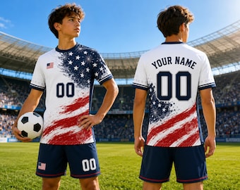 Camiseta de fútbol Stars & Stripes 2026, equipación personalizada de fútbol de EE. UU., conjunto de camiseta con nombre y número personalizados, regalo patriótico para aficionados al fútbol.