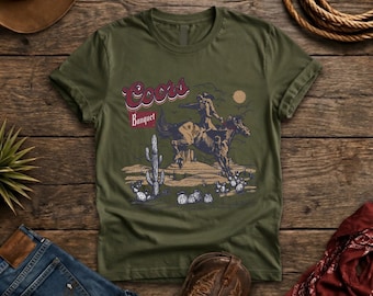 Camiseta vaquera Western Rodeo Comfort Colors, camiseta vintage con estampado de caballos, desierto y cactus de cerveza.