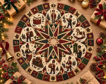 Weihnachtsbaumdecke mit Nussknacker-Motiv, gesteppte Baumdecke mit Lone-Star-Motiv, Weihnachtsdeko, Weihnachtsbaumdecke im Vintage-Stil mit Spielzeugsoldaten-Motiv, Erbstück-Weihnachtsdeko