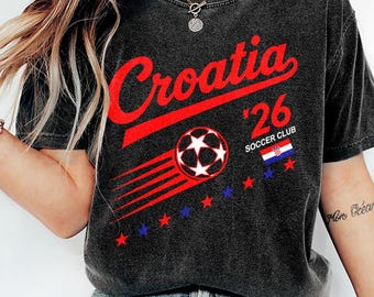Camiseta de fútbol de Croacia 2026, camiseta vintage para aficionados al fútbol croata, camiseta retro con estampado para el día del partido, regalo para seguidores de clubes de fútbol, camiseta Comfort Colors
