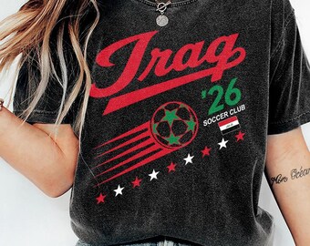 Camiseta de fútbol de Irak 2026, camiseta vintage para aficionados al fútbol iraquí, camiseta retro con gráficos de clubes de fútbol, camiseta para partidos en Oriente Medio, regalo para amantes del fútbol