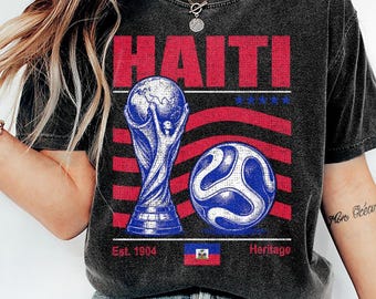 Camiseta vintage de fútbol de Haití con colores cómodos, camiseta retro para aficionados al fútbol haitiano, camiseta del Mundial 2026, camiseta gráfica del orgullo haitiano, regalo para amantes del fútbol