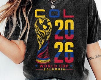 Camiseta de Colombia para el Mundial 2026, Camiseta de aficionado al fútbol de Colombia, Camiseta de la herencia futbolística de Colombia, Camiseta gráfica de fútbol vintage, Camiseta deportiva para aficionados a Colombia