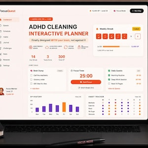 ADHD Planner Digital Download | Gamified Daily Planner | Focus Timer + Habit Tracker + Brain Dump | Interactive HTML Productivity Tool