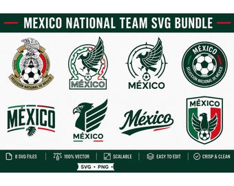 Mexiko Nationalmannschaft SVG-Bundle, mexikanischer Fußball Logo Pack, Fußball Adler Wappen PNG, Cricut Cut Datei, T-Shirt-Design, Mexiko-WM