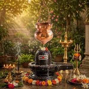 Pure Copper Shiv Jal Dhara Pot, Shiva Lingam Abhishek Vessel, Hanging Pooja Kalash, Hindu Temple Ritual Decor Gift
