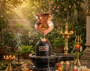 Pure Copper Shiv Jal Dhara Pot, Shiva Lingam Abhishek Vessel, Hanging Pooja Kalash, Hindu Temple Ritual Decor Gift