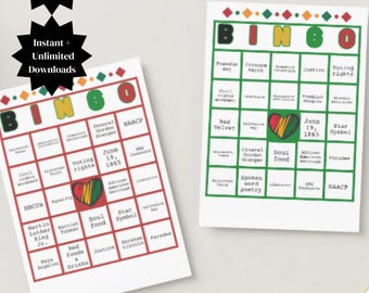Bingo imprimible de Juneteenth / Actividad del Día de la Libertad / Juego familiar de Juneteenth / Descarga instantánea en PDF