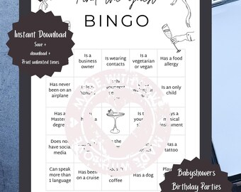 Juego de bingo para encontrar al invitado / Actividad para romper el hielo en fiestas (Descarga digital)