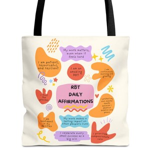 Borsa tote RBT Daily Affirmations Aba Therapy, regalo per tecnologia comportamentale, merchandising Aba Therapist, borsa tote grande per analisi comportamentale applicata