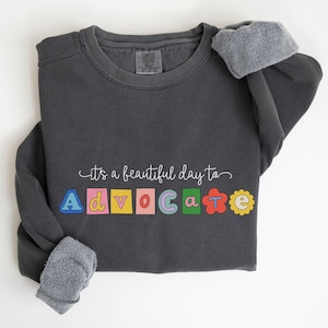 Es ist ein schöner Tag, um Sweatshirt zu befürworten, Comfort Colors Advocity Rundhalsausschnitt, Inklusion und Befürwortung von Bekleidung, Sonderpädagogik