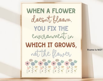 Bloom Quote Poster, Therapist Office Decor, Boho Classroom Art