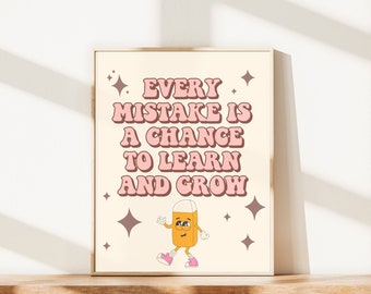 Retro Classroom Poster, Positive Affirmations, Therapist Wall Art