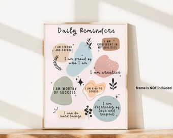 Boho Classroom Poster, Positive Affirmations, Therapist Wall Art
