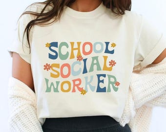 Camiseta retrô floral para assistente social escolar, Comfort Colors Tee