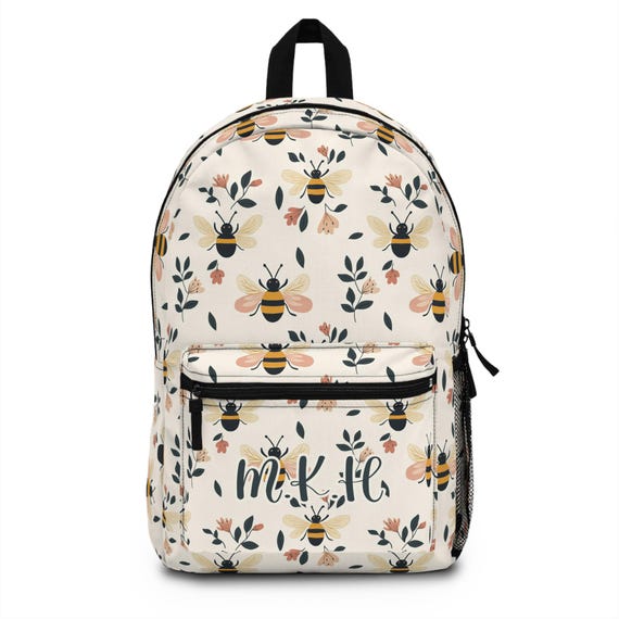 bee mini purse backpack Personalized Floral Bee Backpack, Boho School Bag