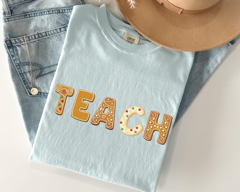 Christmas Cookie Teach T-Shirt, Holiday Teacher Apparel image 4