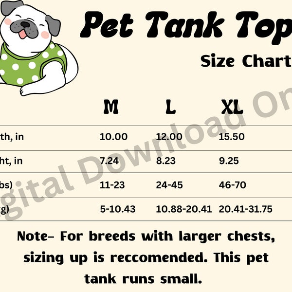 Printify Pet Tank Size Chart, Doggie Skins 3902 size chart, Dog shirt care instructions, dog shirt digital download