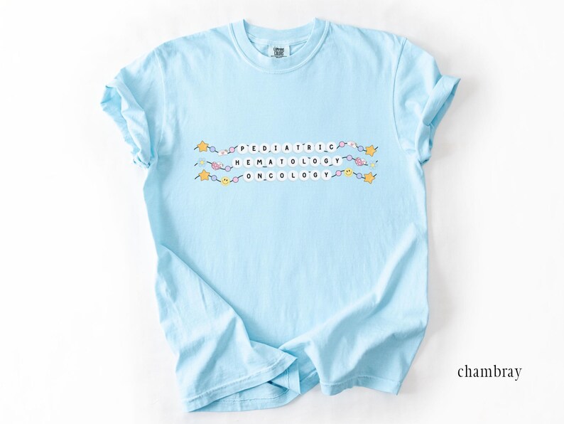 Pediatric Oncology Friendship Bracelet T-Shirt, Comfort Colors Chambray