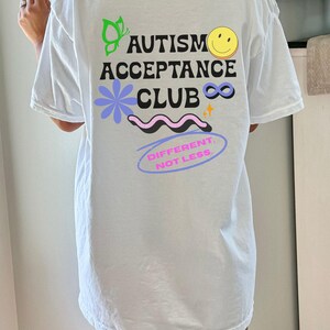 Retro Autism Acceptance Club T-shirt | Different Not Less Groovy Tee White